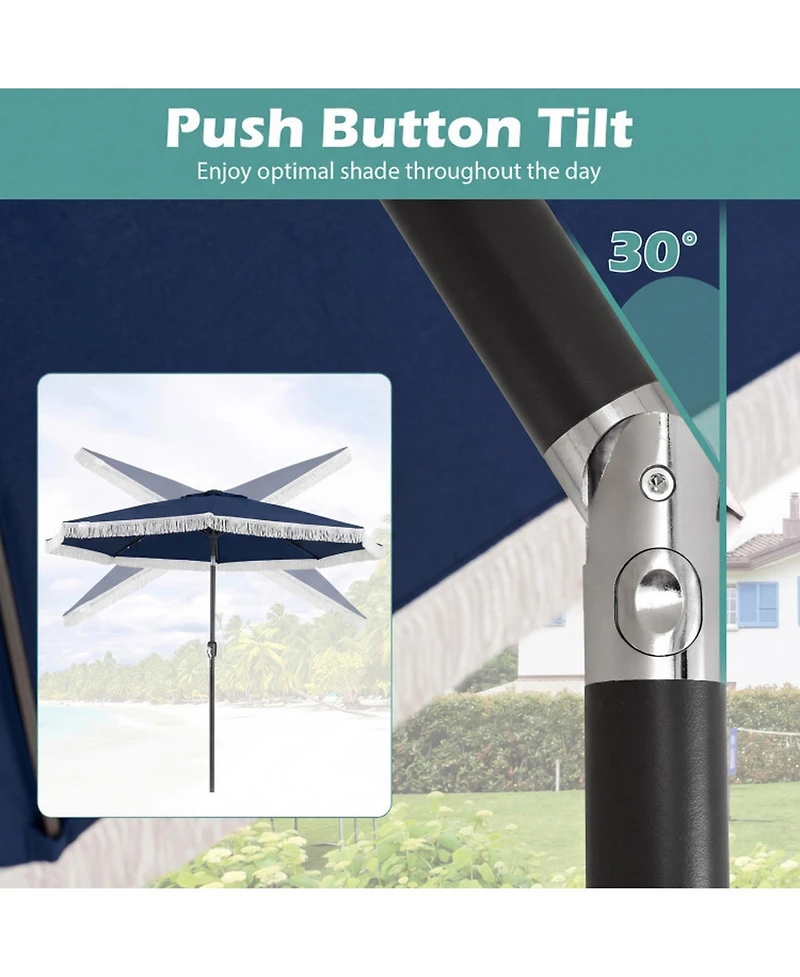 Gouun 10 Feet Solar Patio Umbrella with 24 Led Lights and Tassel Accent for Yard