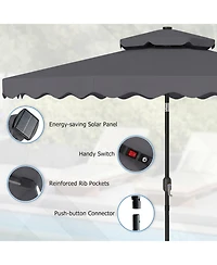 Gouun 9 Feet Solar Led Patio Umbrella with Push Button Tilt and 8 Ribs