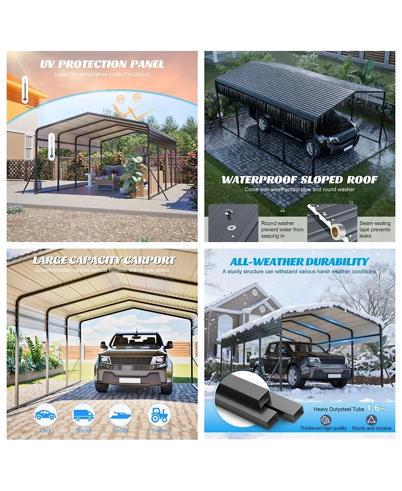 Asagikoiai 13x20 Feet Heavy-Duty Metal Carport with Reinforced Steel Roof for Car and Outdoor Storage