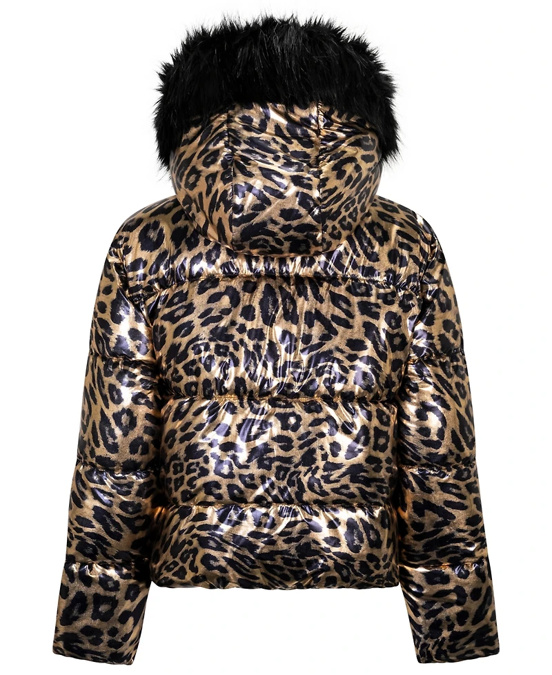 Sam Edelman Girls' 7-16 All Over Metallic Leopard Printed Hooded Jackets
