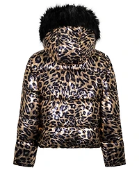 Sam Edelman Girls' 7-16 All Over Metallic Leopard Printed Hooded Jackets