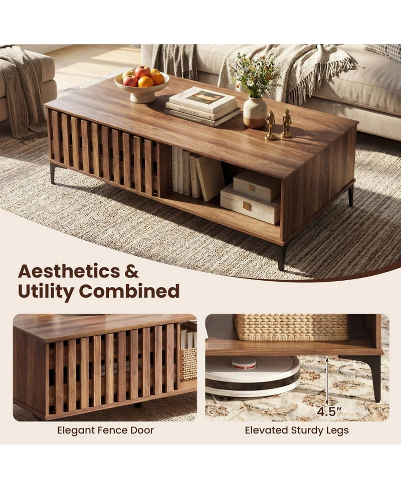 Sugift 47 in Mid-Century Farmhouse Wooden Coffee Table with Open Storage