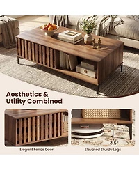 Sugift 47 in Mid-Century Farmhouse Wooden Coffee Table with Open Storage