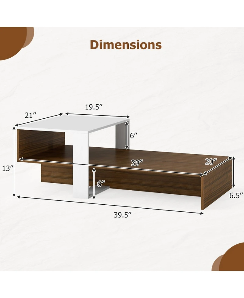 Sugift 2-Tier Modern Irregular Center Table with Open Storage Shelf