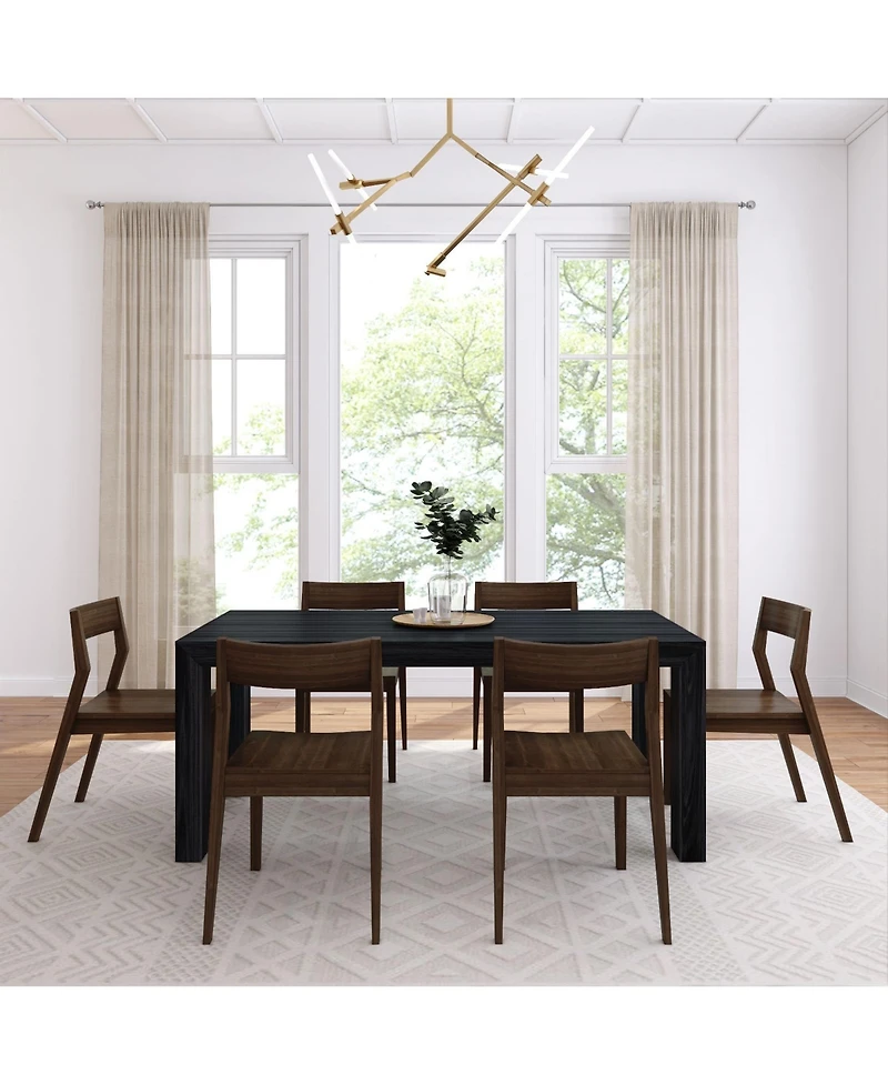 Plank+Beam 72" Modern Solid Wood Dining Table Set, Wirebrush, + 6 Chairs