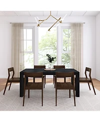 Plank+Beam 72" Modern Solid Wood Dining Table Set, Wirebrush, + 6 Chairs
