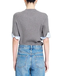 Central Park West Women's Sienna Shirt Cuff Crewneck Short-Sleeve Sweater