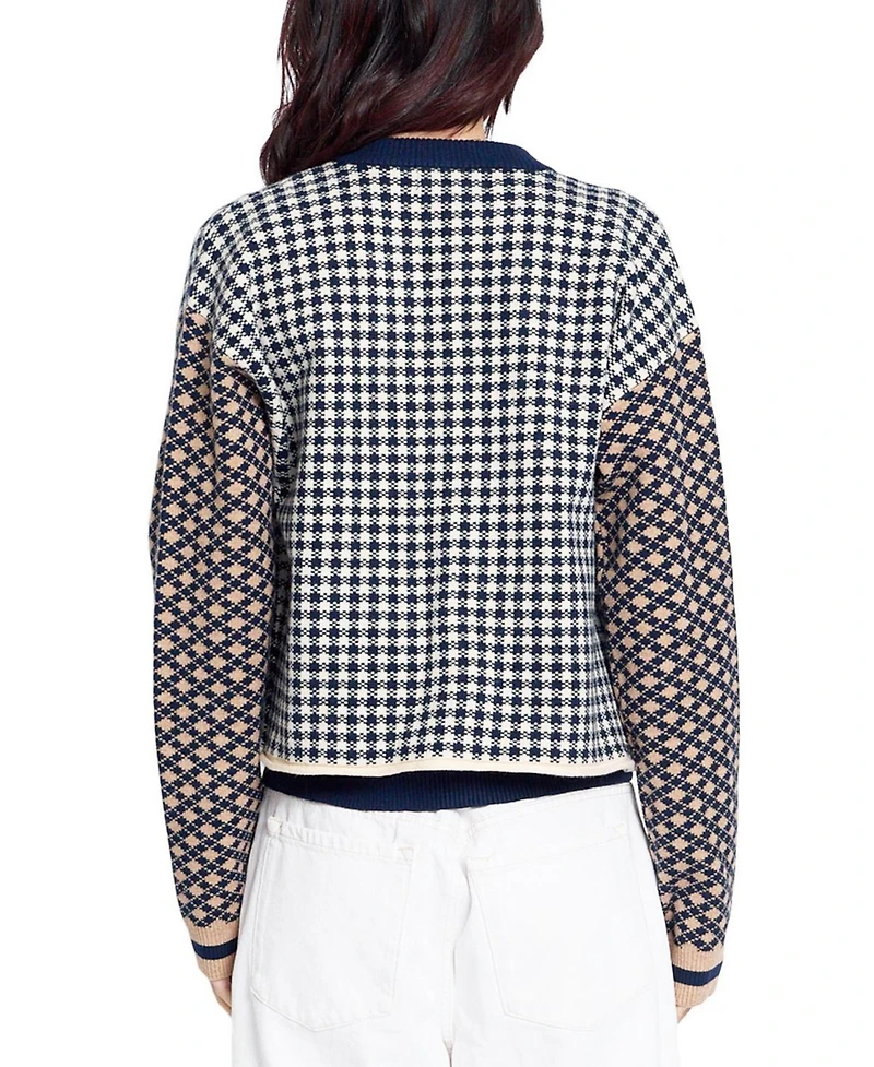 Central Park West Women's Marlo Mixed Check Plaid Long-Sleeve Cardigan