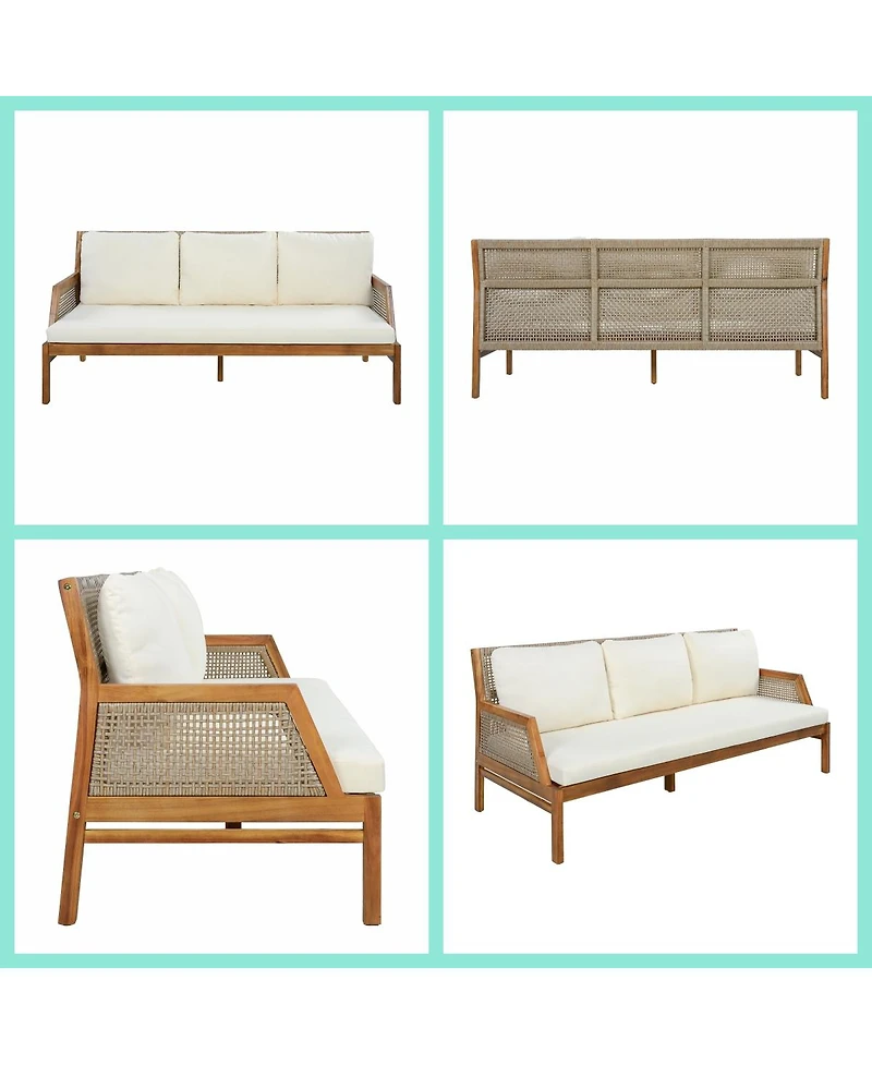 Asagikoiai 4-Piece Acacia Wood Outdoor Sectional Sofa Set with Coffee Table