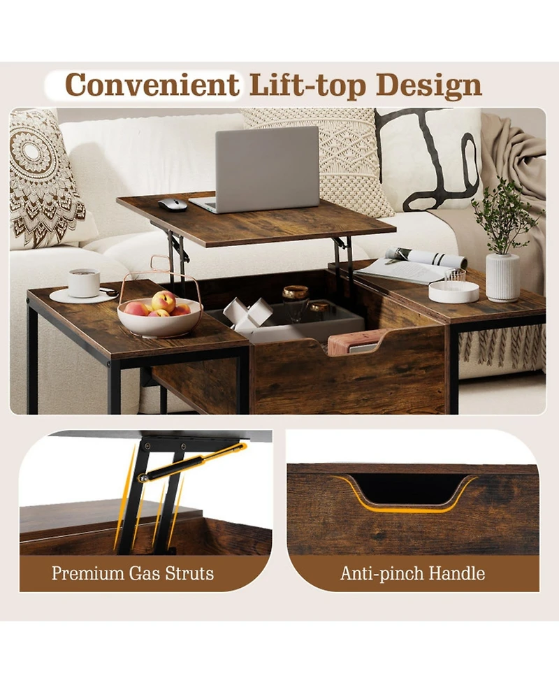 Sugift Lift Top Center Table with Hidden Storage Compartment and 23.5in Raised Workspace