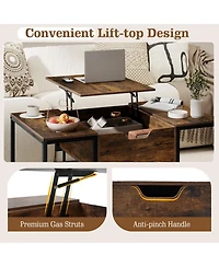 Sugift Lift Top Center Table with Hidden Storage Compartment and 23.5in Raised Workspace