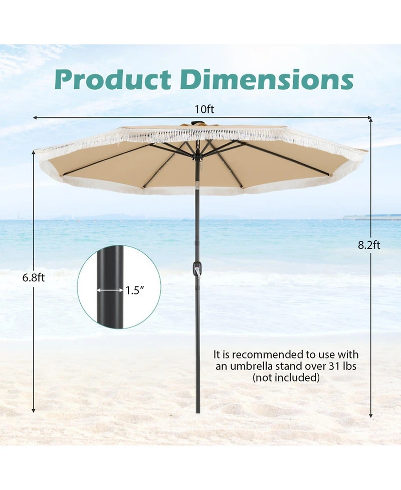 Gouun Solar Patio Umbrella with 24 Led Lights and Tassel for Yard