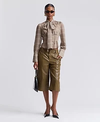 Avec Les Filles Women's Wide-Leg Low-Rise Faux Leather Shorts