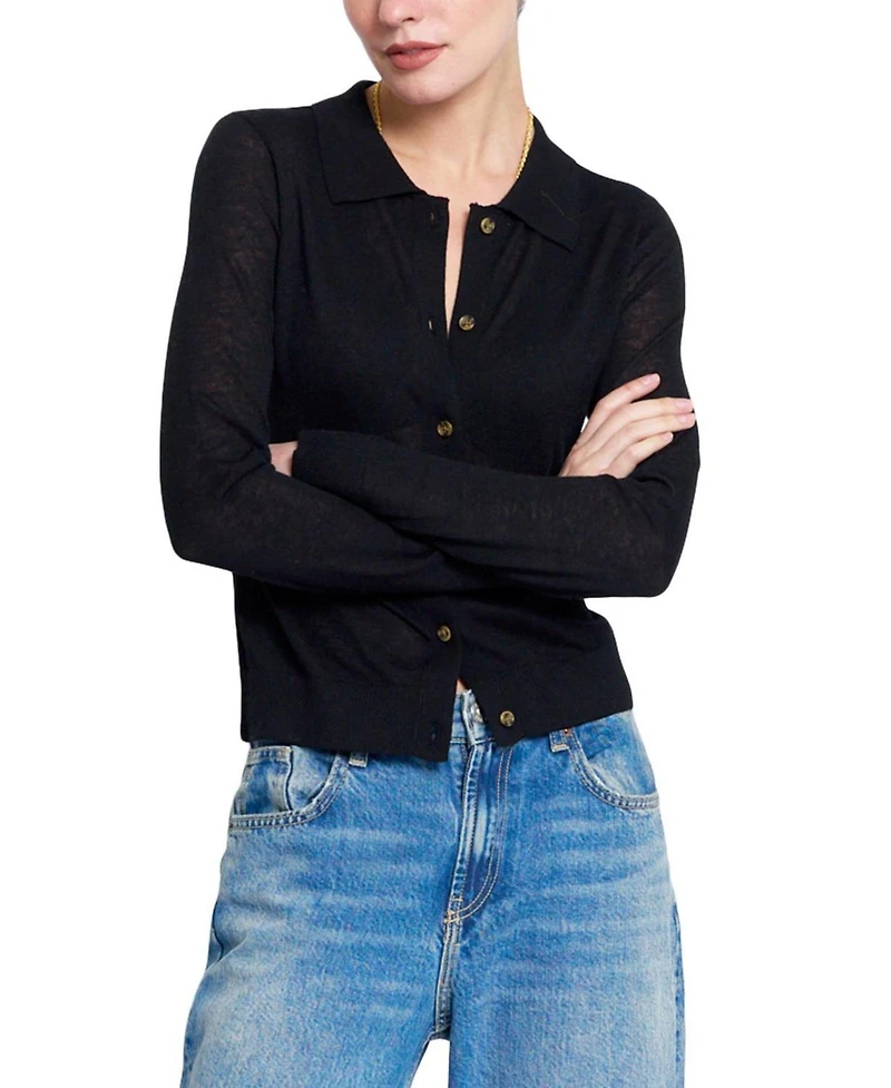 Central Park West Women's Sienna Sheer Isla Button-Up Collared Long-Sleeve Sweater