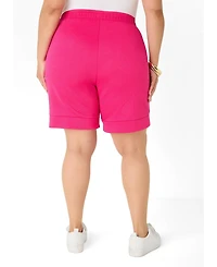 Ashley Stewart Women's High-Rise Ribbed Athletic-Knit Pull-On Shorts, 8" Inseam