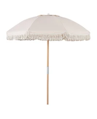Gouun 6 Feet Boho Patio Umbrella with Fringe Tassels Wood Pole and Push Tilt