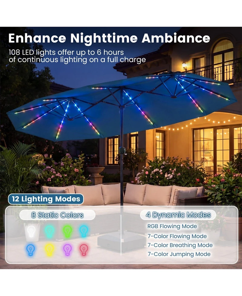 Gouun Double-Sided Patio Umbrella with Color-Changing Solar Led Lights