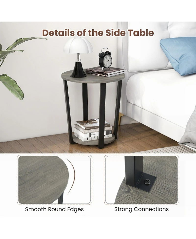 Sugift 2-Tier Round End Table with Storage Shelf and Metal Frame