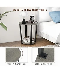 Sugift 2-Tier Round End Table with Storage Shelf and Metal Frame