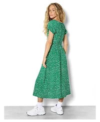 Apricot Women's Milkmaid Midi Spot Printed Smocked-Waist Puff-Sleeve Dress