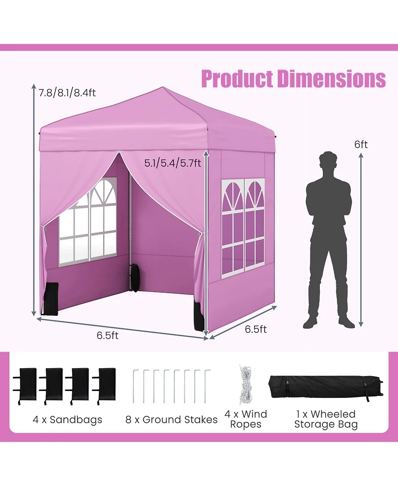 Gouun 6.5 x 6.5 Ft Pop Up Canopy Tent with 4 Sidewalls and Wheeled Bag