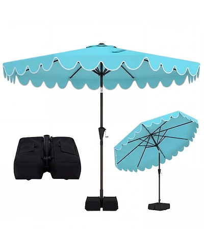 Gouun 10 Ft Outdoor Patio Umbrella with Weighted Base and Sandbag Set