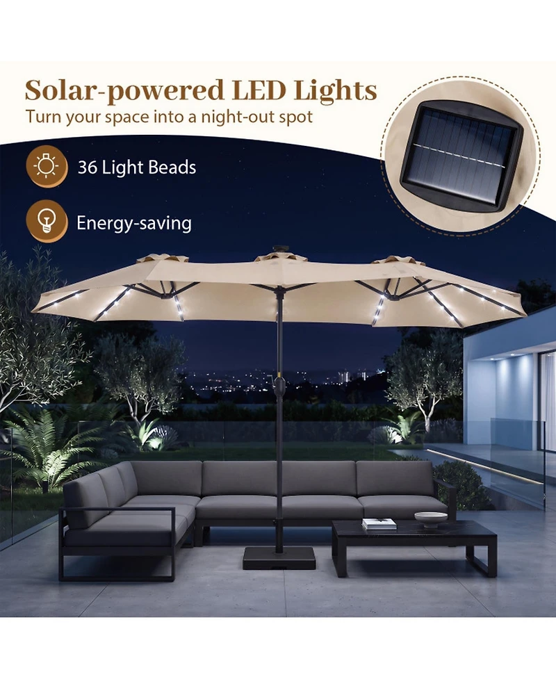 Gouun 13 Feet Double-Sided Rectangular Market Umbrella with 36 Led Lights