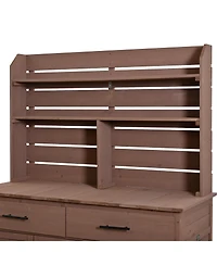 Streamdale Furniture Large Wooden Garden Potting Bench With Storage And Lockable Wheels