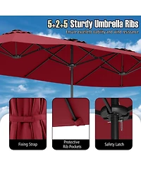 Gouun 15.5 ft Extra-Large Double-Sided Patio Umbrella with 144 Solar Led Lights and Crank