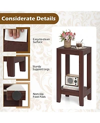 Sugift Set of 2 2-Tier End Tables with Storage Shelf
