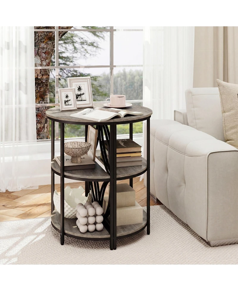 Sugift 3-Tier Half Round End Table with Sturdy Metal Frame for Living Room