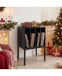 Sugift Turntable Record Player Stand with Power Outlets and 4-Partition Storage