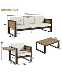 Asagikoiai 4 Piece Aluminum Patio Furniture Set with Cushions and Fold Out Side Tables