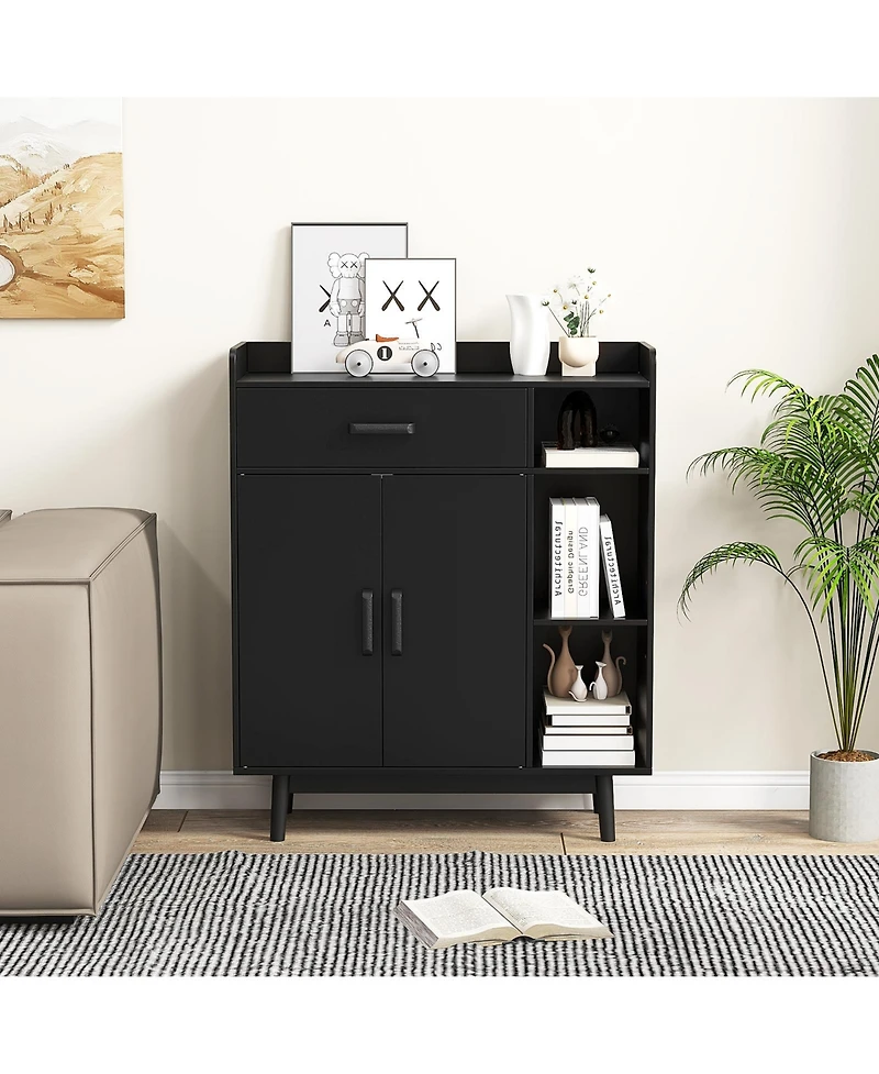 Sugift Free Standing Floor Storage Cabinet Cupboard Chest with 1 Drawer