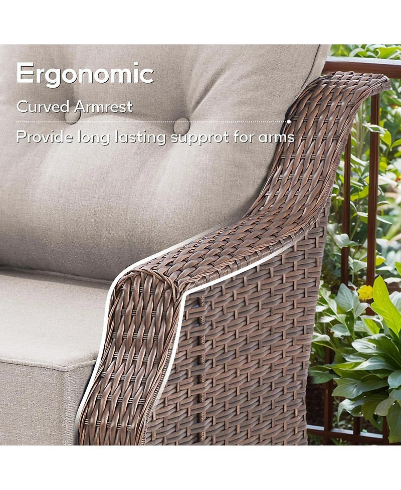 Pocassy 5-Piece Wicker Patio Furniture Set With Fire Pit Table, 6-Inch Ultra Thick Cushioned 360degree(s) Swivel Glider Chairs