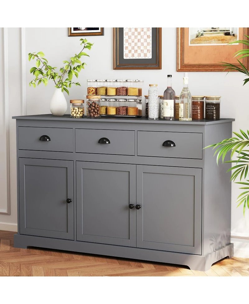 Sugift 3 Drawer Sideboard Buffet Storage Cabinet with Adjustable Shelves