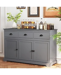 Sugift 3 Drawer Sideboard Buffet Storage Cabinet with Adjustable Shelves