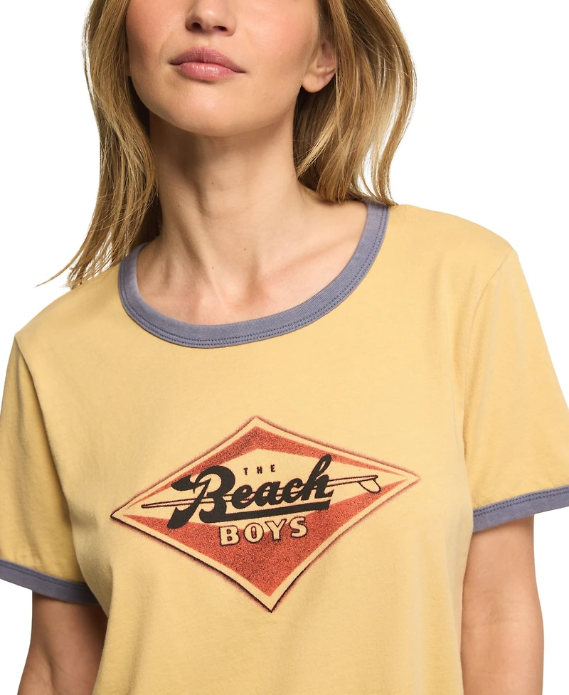 Lucky Brand Women's The Beach Boys Emblem Retro Graphic Ringer Tee