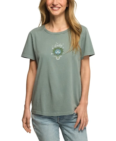 Lucky Brand Women's Heart Lotus Classic Crew Retro Graphic T-Shirt
