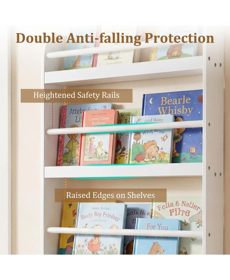 Sugift 4-Tier Wall Mounted Bookshelf Organizer for Toys and Books with Basswood Crossbar 5 Inch Depth