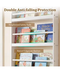 Sugift 4-Tier Wall Mounted Bookshelf Organizer for Toys and Books with Basswood Crossbar 5 Inch Depth