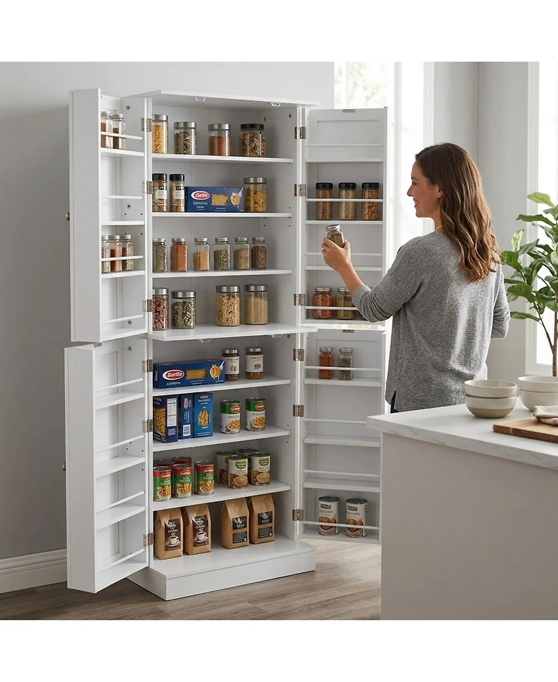 Sugift 65.5 Inch Freestanding Kitchen Pantry Cabinet Tall Buffet Cupboard with 4 Doors 16 Door Shelves