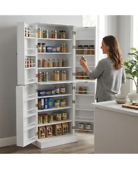 Sugift 65.5 Inch Freestanding Kitchen Pantry Cabinet Tall Buffet Cupboard with 4 Doors 16 Door Shelves