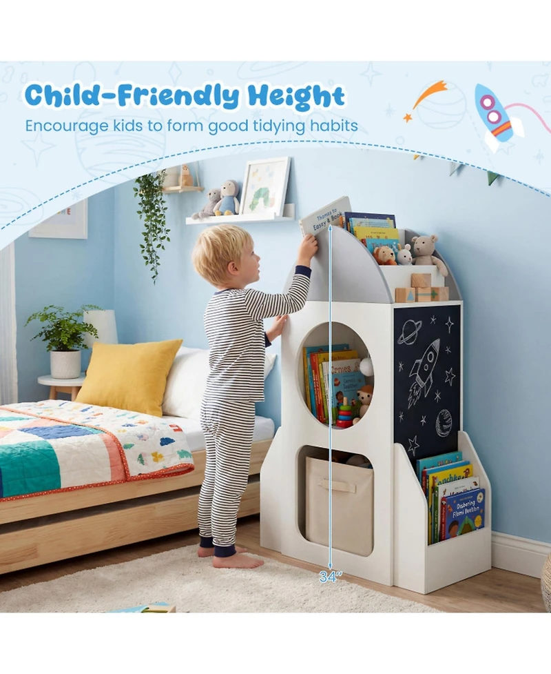 Sugift 3-Tier Kids Rocket Bookshelf Space Theme Toddler Toy Storage Organizer