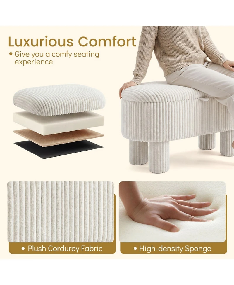 Sugift 42 in Corduroy Upholstered Storage Ottoman Bench Foot Stool