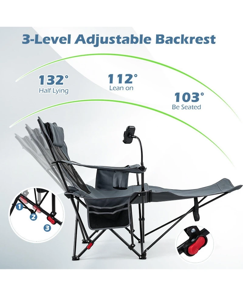 Hongge 2-in-1 Reclining Camping Chair Featuring Detachable Footrest