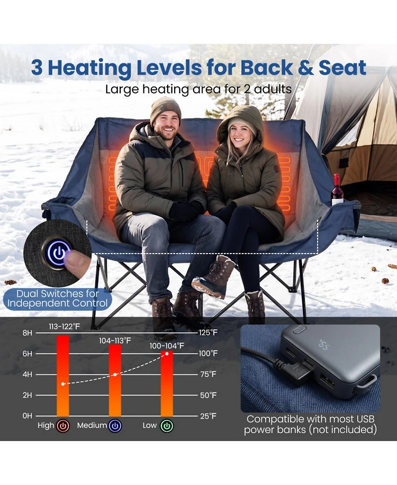 Hongge Heated Two-Person Camping Chair for Cold Weather Tailgating