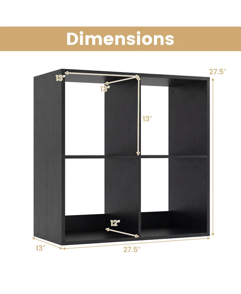 Sugift 4 Cube Bookshelf with Back Guardrail for Living Room Bedroom