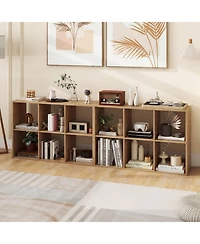 Sugift 6 Cube Bookshelf with Back Guardrail for Living Room Bedroom