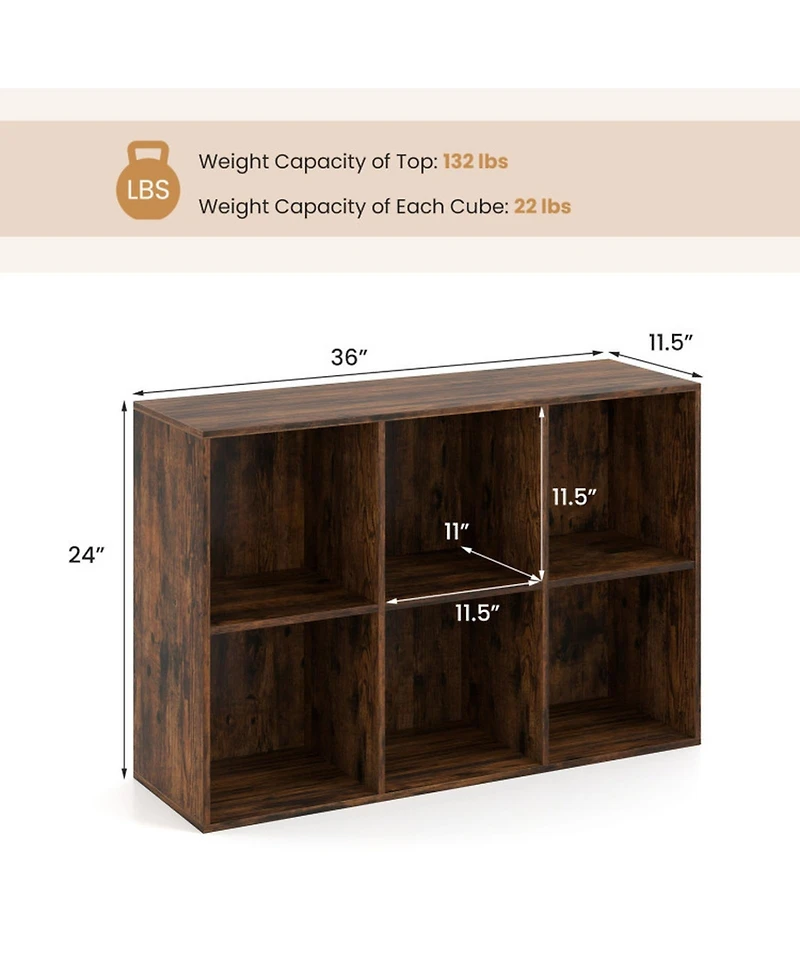 Sugift Modern 6-Cube Bookcase with Anti-Tipping Kits for Bedroom Living Room